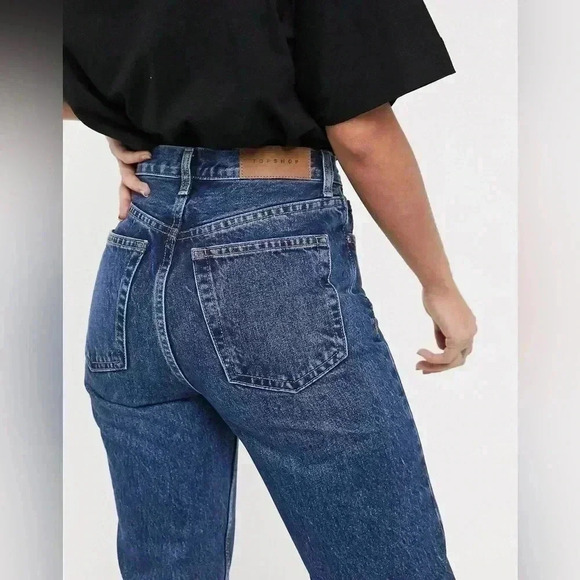 Topshop Straight Leg Jeans High Rise Ankle Crop Dark Blue Denim Size 26 - Picture 3 of 15